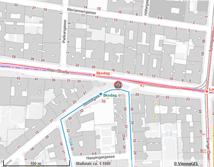 Würfeluhr: 8, Alser Straße / Kochgasse, Plan