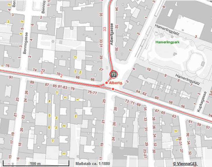 Würfeluhr: 8, Josefstädter Straße / Skodagasse, Plan
