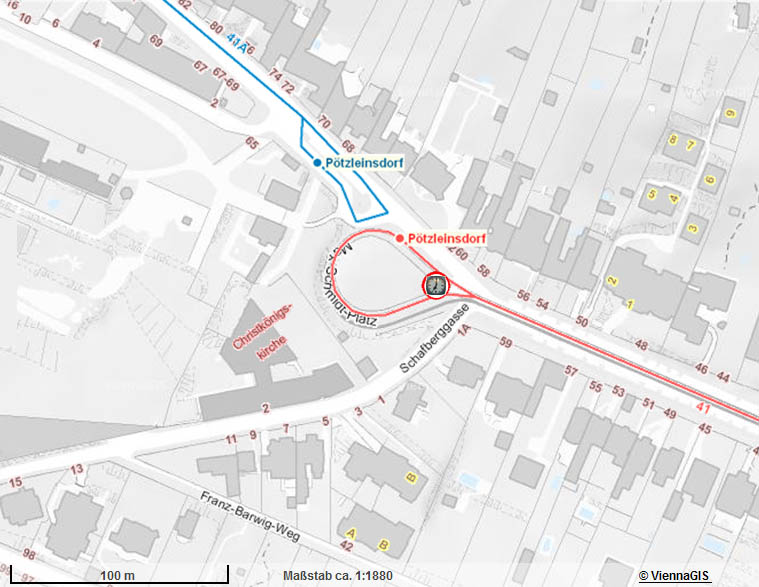 Plan P&ouml;tzleinsdorfer Stra&szlig;e / Schafberggasse